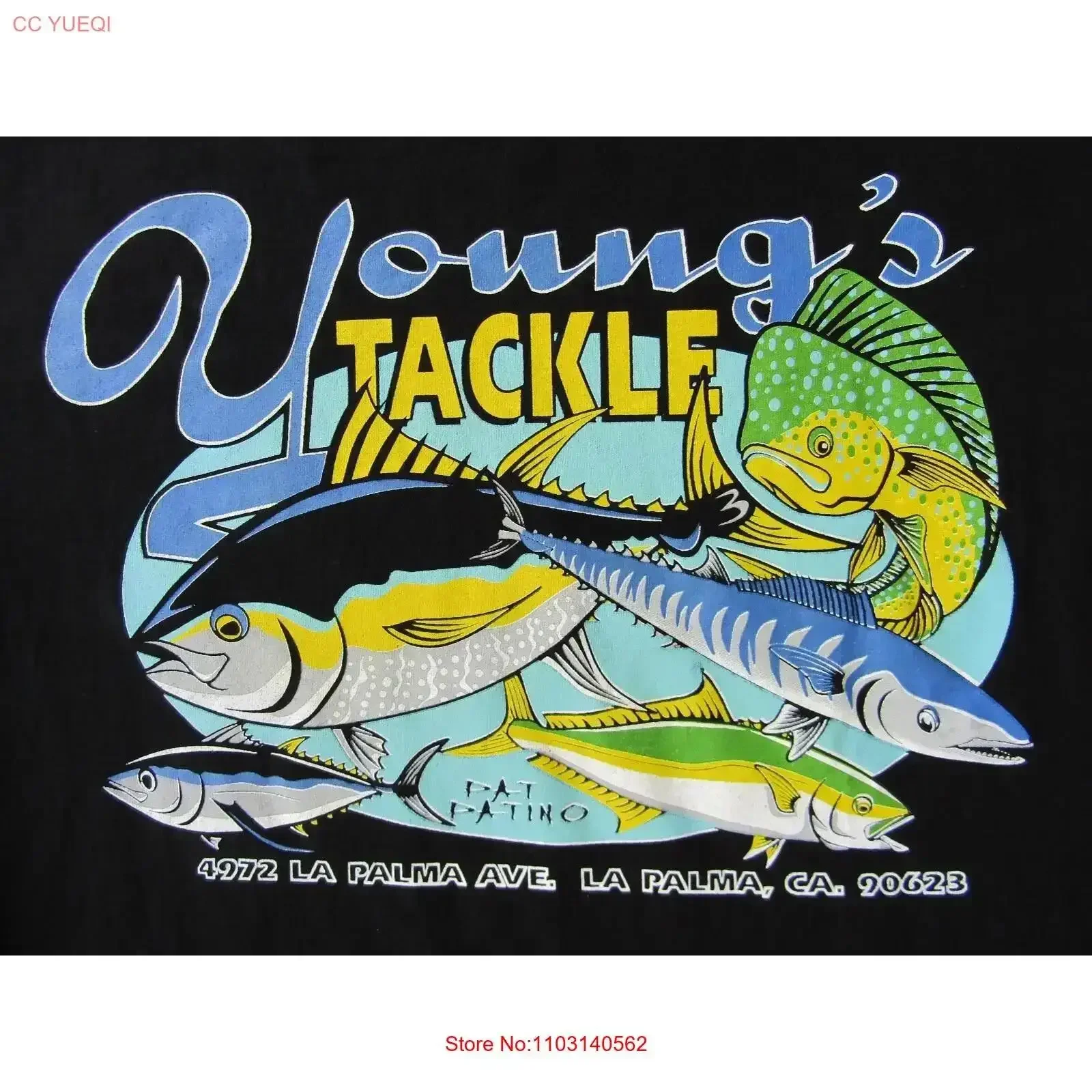 Young's Tackle La Palma California Fish T Shirt Black Medium New vintage Washed Breathable Stretched Versatile homme vintage
