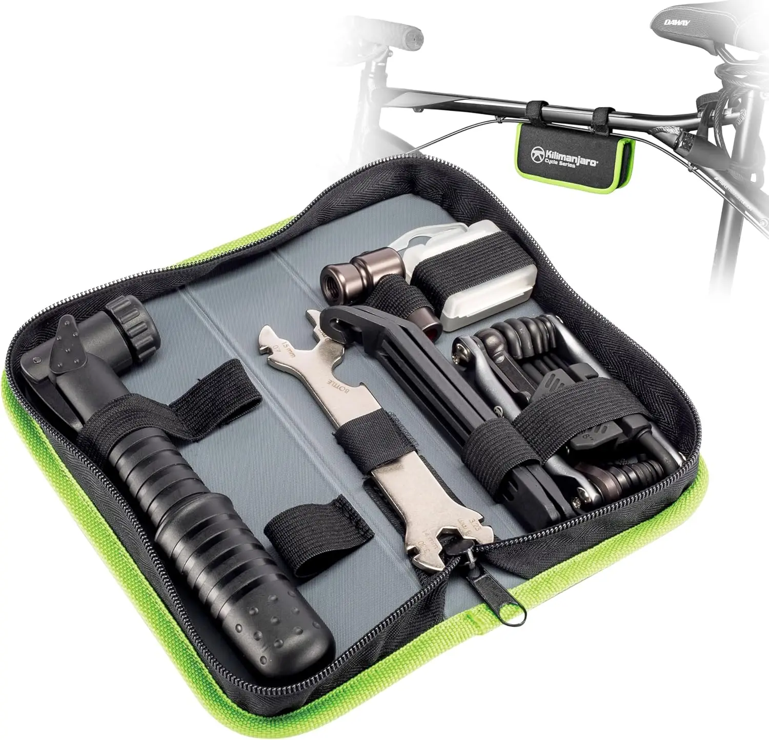 

Kilimanjaro 40-компонентный велосипедный насос и набор инструментов для ремонта – складной многофункциональный инструмент 19 в 1, мини-насос для шин CO2, накачка шин, рычаги, клей
