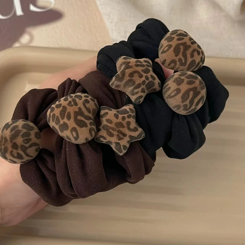 6 Stück Koreanische Nahtlose Handtuch-Haargummis - Leoparden-Samt-Scrunchies, Beliebte Haaraccessoires
