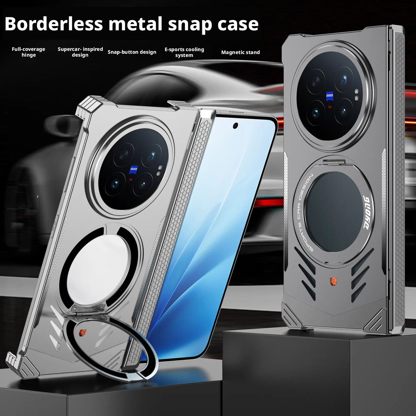 Borderless Aluminum Metal Snap Magnetic Rotating Stand Case For Vivo X Fold6 Fold5/X Fold 6 5 Supercar Design Bumper Frame Cover