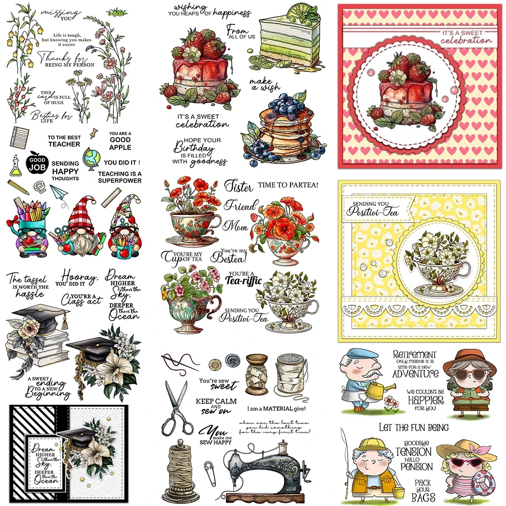 Frühling kleine Blumen und Blumen Stanzformen und Stempel süße Kuchen Nähmaschine Zwerge Stempel Set für DIY Scrapbooking Handwerk