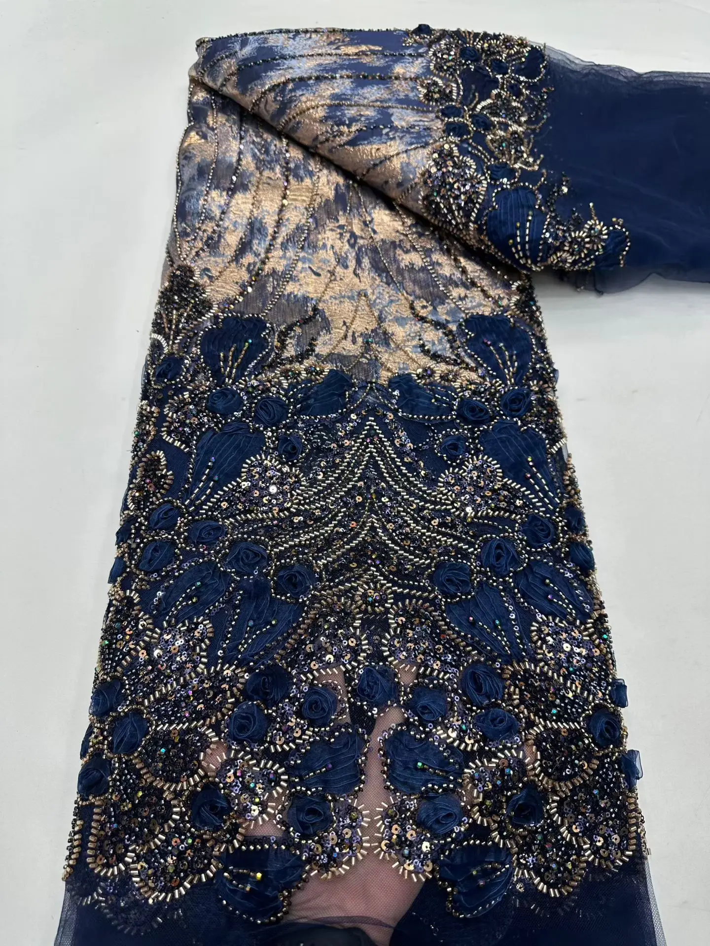 African Heavy Beaded Lace Fabric Nigerian Embroidered Sequins Groom Wedding Party Dress Sewing High Quality 5 Yards 2026 view 3