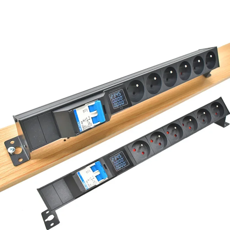 

PDU power strip network cabinet rack desktop French socket 1-8AC 16A air switch with ammeter 1.2/2/3/4/5 meter cable socket