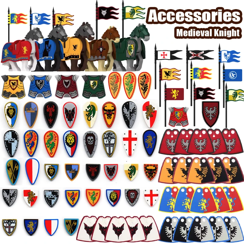 Bloques de construcción de la Legión de caballero romano Medieval, Castillo, dragón verde, bosque, Lobo, caballo de guerra, dragón, escudo de León, armadura, capa, juguetes de ladrillos