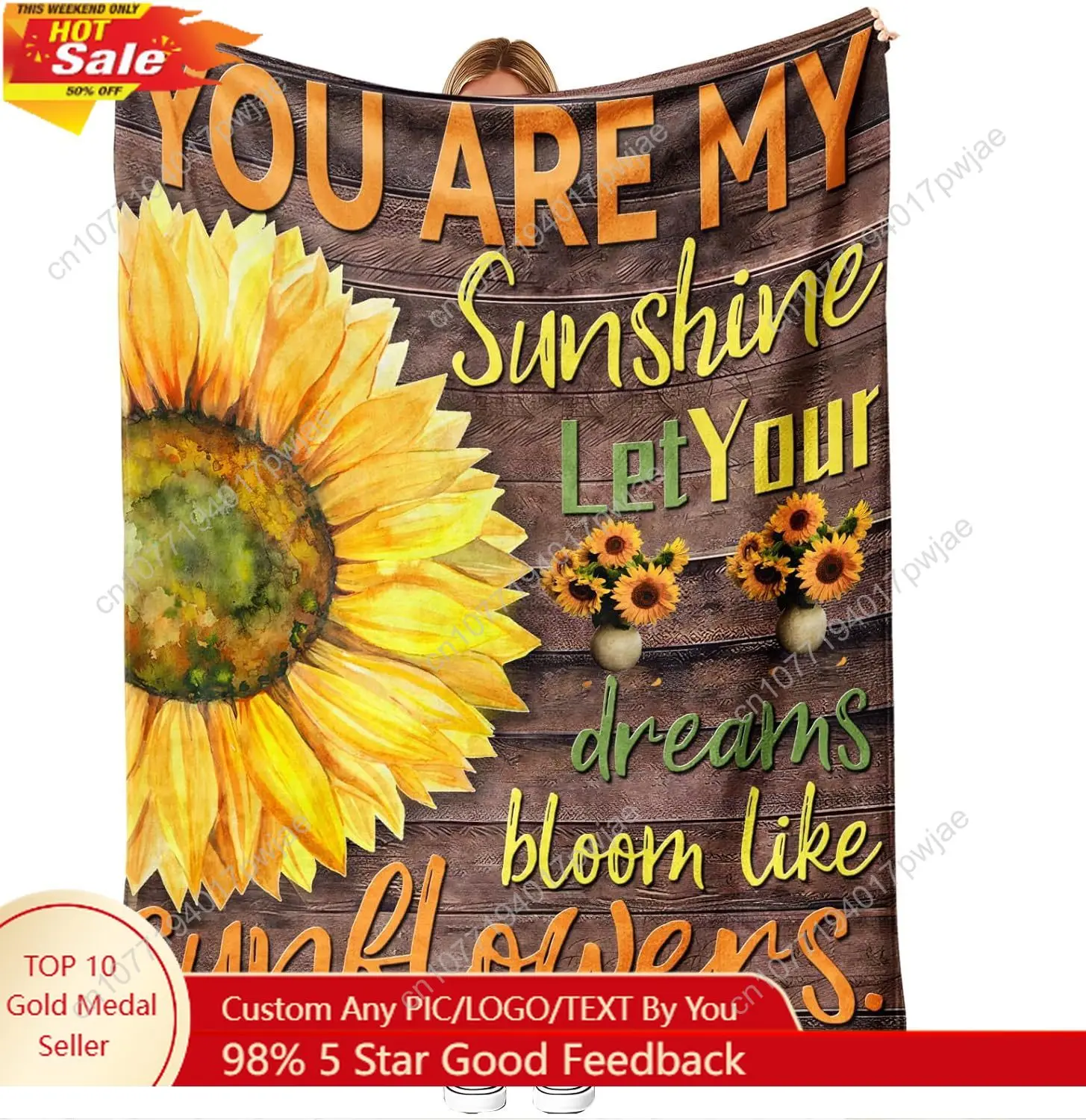 

You are My Sunshine Flannel Blanket Inspirational Sunflower Throw for Women Girls Let Your Dreams Bloom Quote Custom blankets