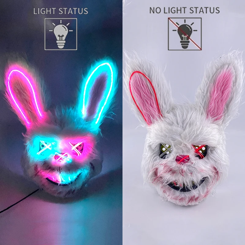 

LED Light up Mask Bloody Rabbit Cosplay Mask Halloween Horror Killer Masque Scary Adult Mask Dress Costumes Props Full Face Mask