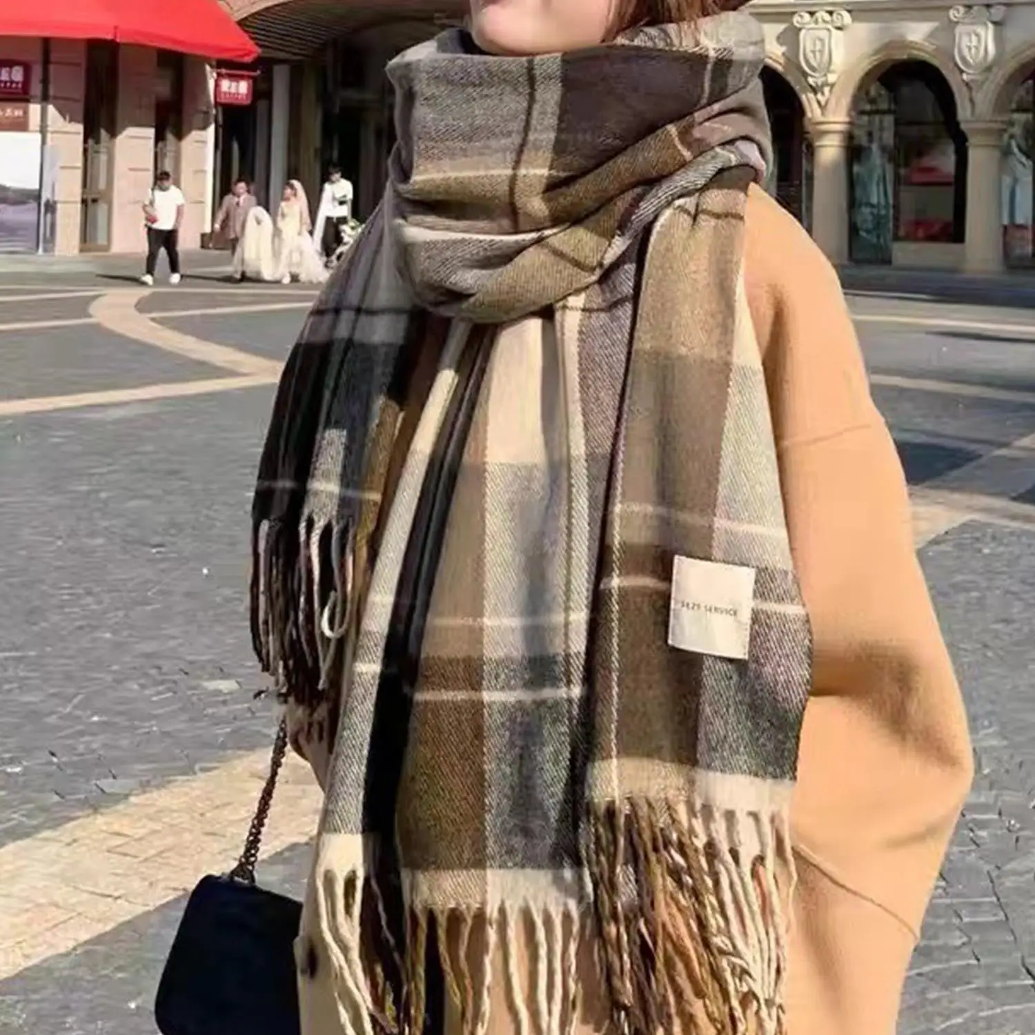 

2025 New Thick Warm Winter Scarf Design Print Women Shawl Lady Wrap Tassel Scarves Knitted Men Foulard Blanket