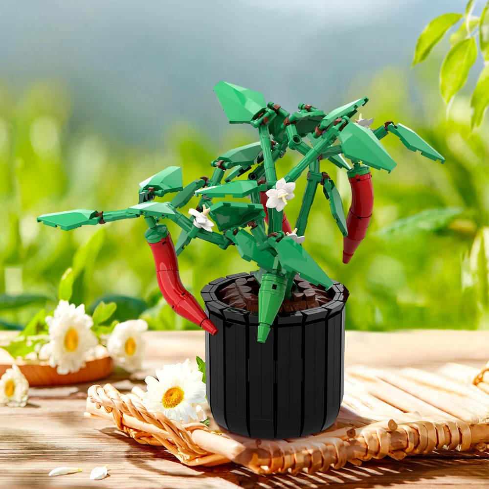 MOC Chili potted Building Blocks Model Chili Planting Bonsai Building Blocks Flowers Fruit Chili Educational Toy Decoration Gift