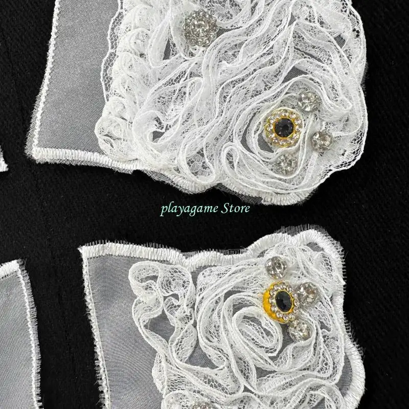 Y88Aハンド刺繍オーガンザファブリックアップリケ衣料品シャツの襟のアクセサリーとクラフトプロジェクトのためのラインストーンと