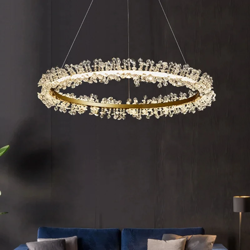 

Modern Luxury K9 Octagonal Beads Crystal LED Chandelier Lustre Gold Ring Pendant Light Home Decor Lighting Fixtures CX133DS