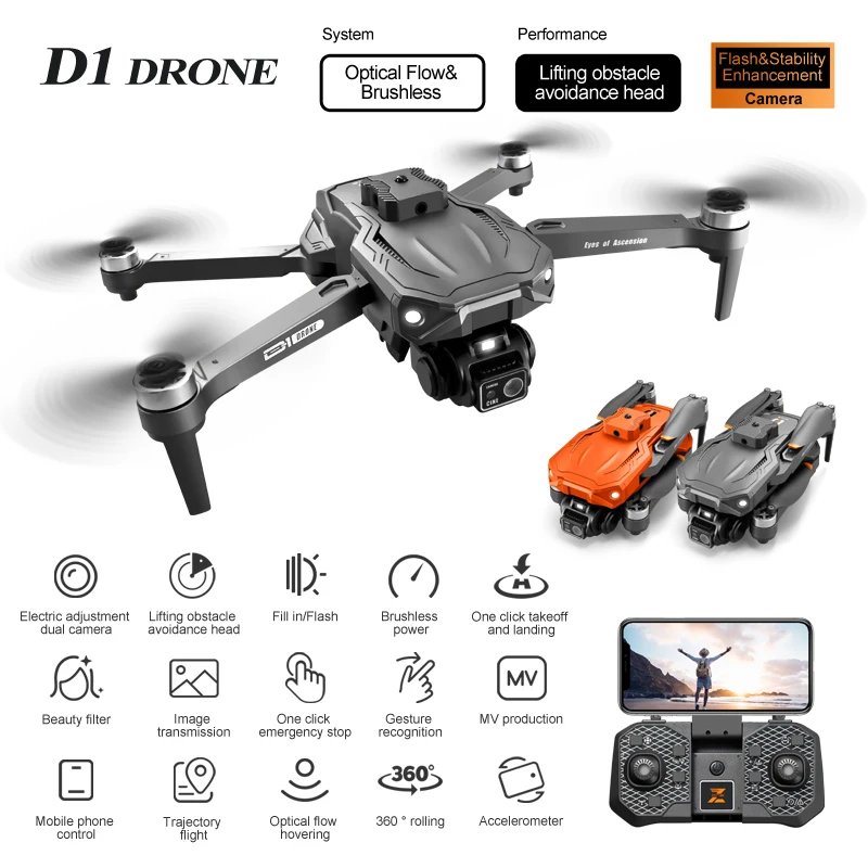 2024 New Drone D1 Brushless Motor 4K Professional 8K Dual Camera WIFI FPV UAV Intelligent Obstacle Avoidance RC Quadcopter