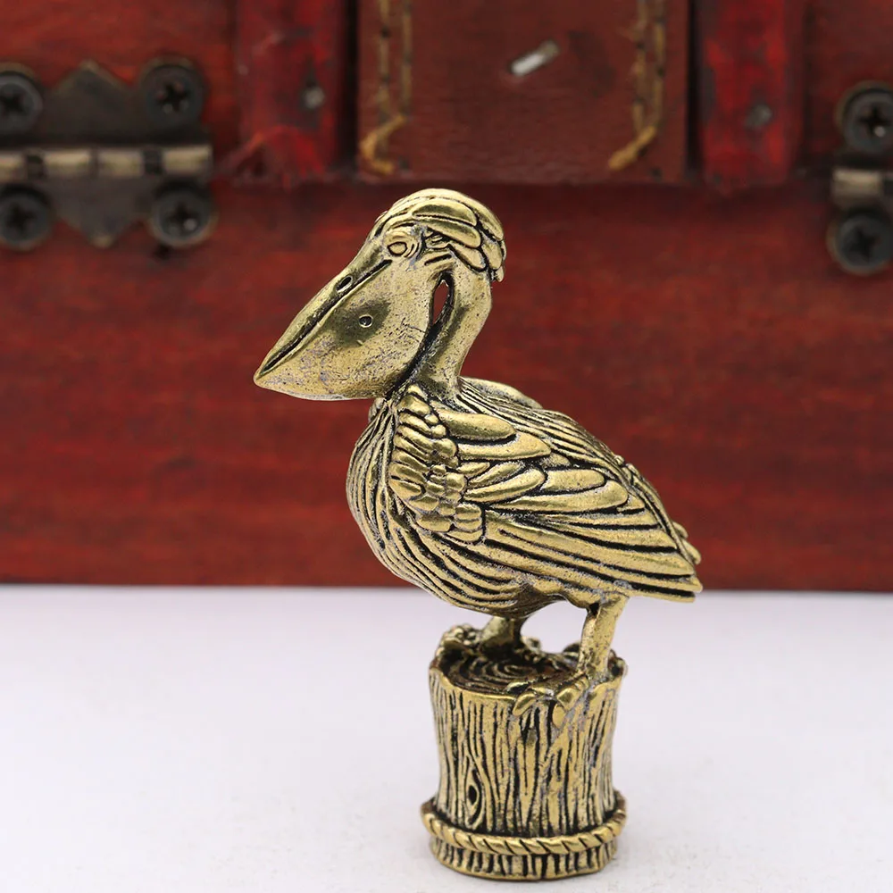 Estatuilla de pelícano de latón, adorno de escritorio, Animal Retro, boca grande, pájaro acuático, estatua pequeña, microadornos para paisajismo, accesorio artesanal