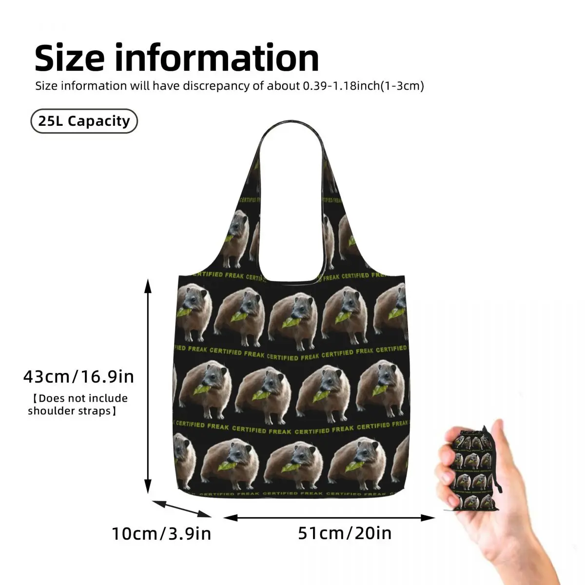Rock Hyrax Photo Certified Freak Vampire Shopping Tote Bag Canvas Large Capacity Shoulder Bags Shopper Grocery Handbag for Women