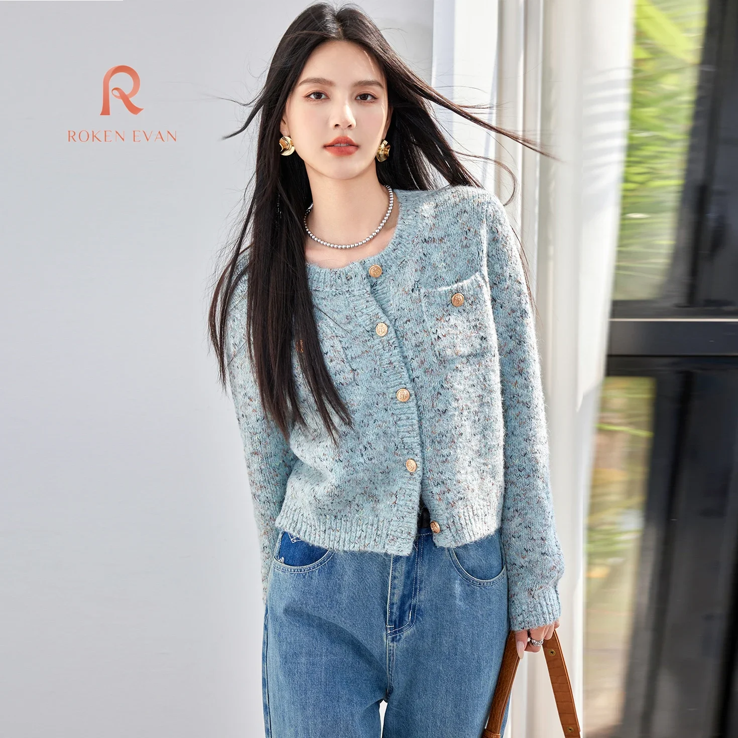 

ROKEN EVAN 2024 Autumn Women Girl Sweater Female Korean Fashion Clothes Top Shirts Feminino Cardigan Long Sleeve Top