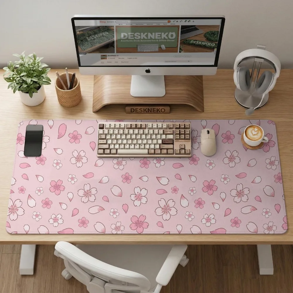 Alfombrilla de escritorio con diseño de flor de cerezo, estética floral rosa Sakura, alfombrillas para escritorio, tapis de souris.