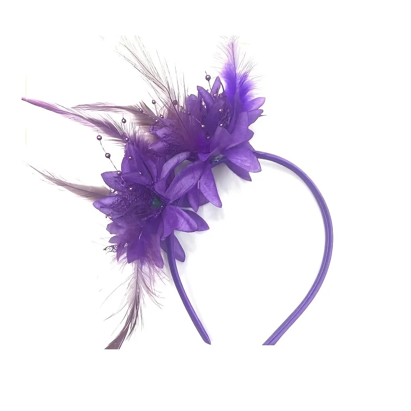 Opaska z kwiatami z piór Stylowe akcesoria do włosów na imprezę Halloween, tiara dla nowożeńców i kapelusz z fascynatorem dla kobiet Akcesoria do włosów kwiatowe