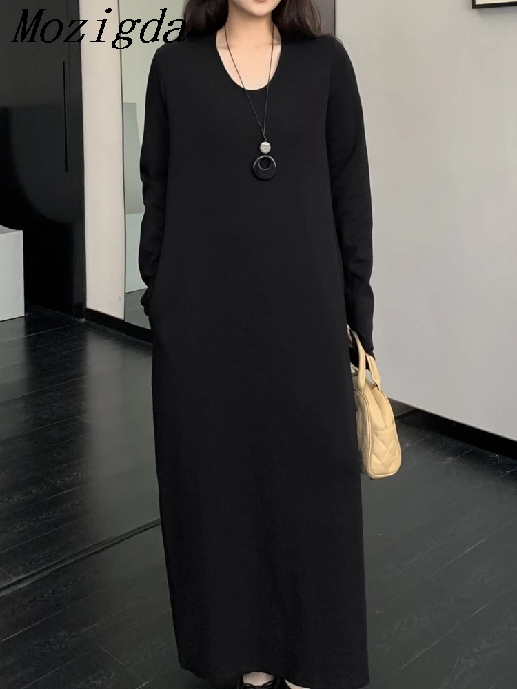 Spring Autumn Oversize Black Long Dress Women Elegant Vintage Loose Long Sleeve Ladies Dresses Slim Korean Vestidos