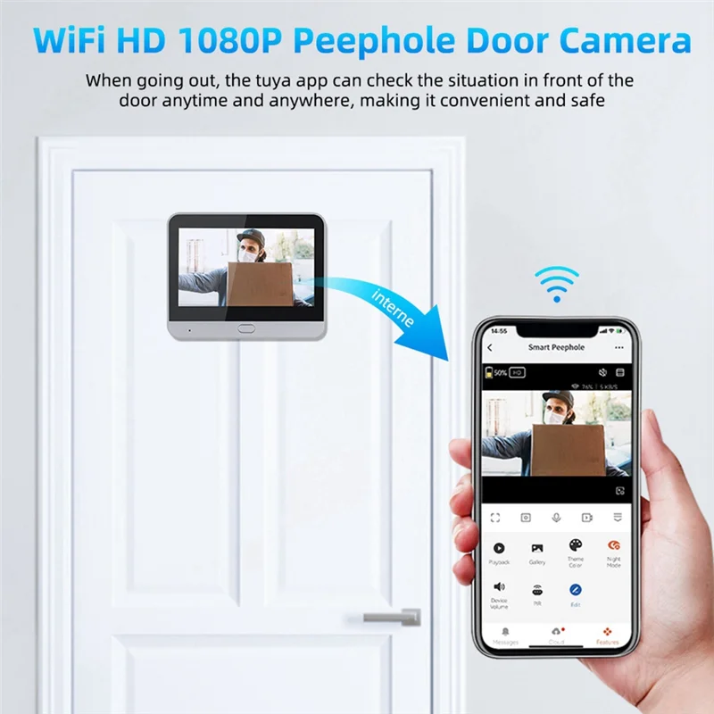 ABSQ-Tuya Peephole Camera Mobile Phone Remote Monitoring Wifi HD Video Doorbell Wireless Intercom Video