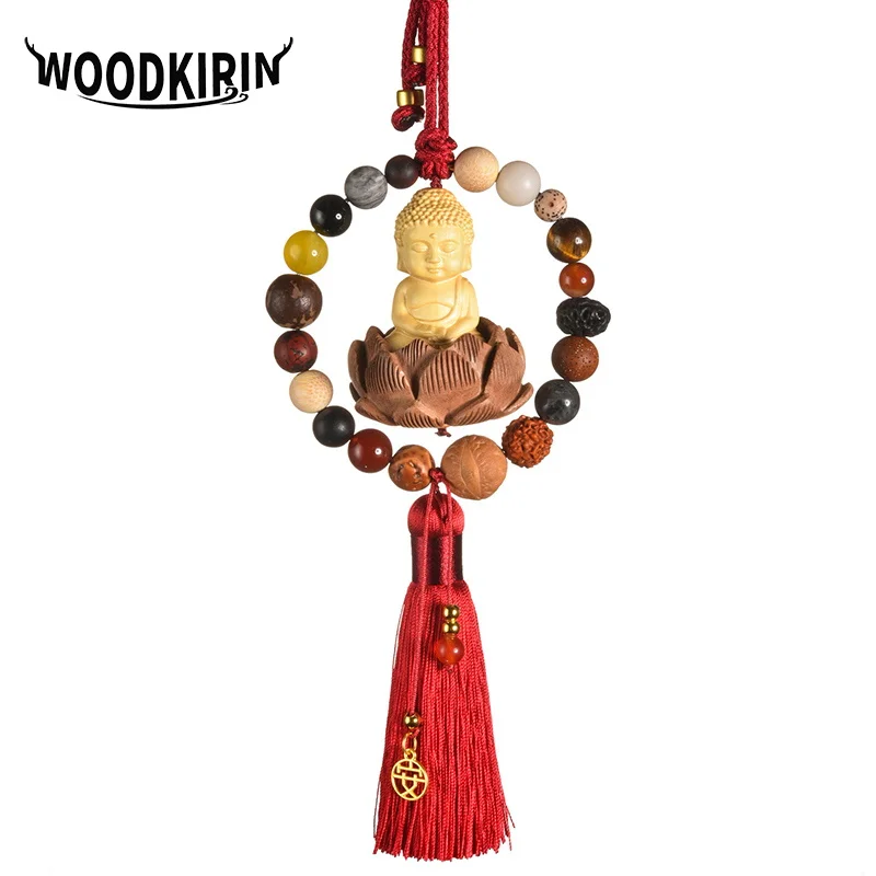 

Solid wood carved lotus Buddha Decorative Tassel pendant Figurines with Chinese characteristics， Home Room, Car Decorations