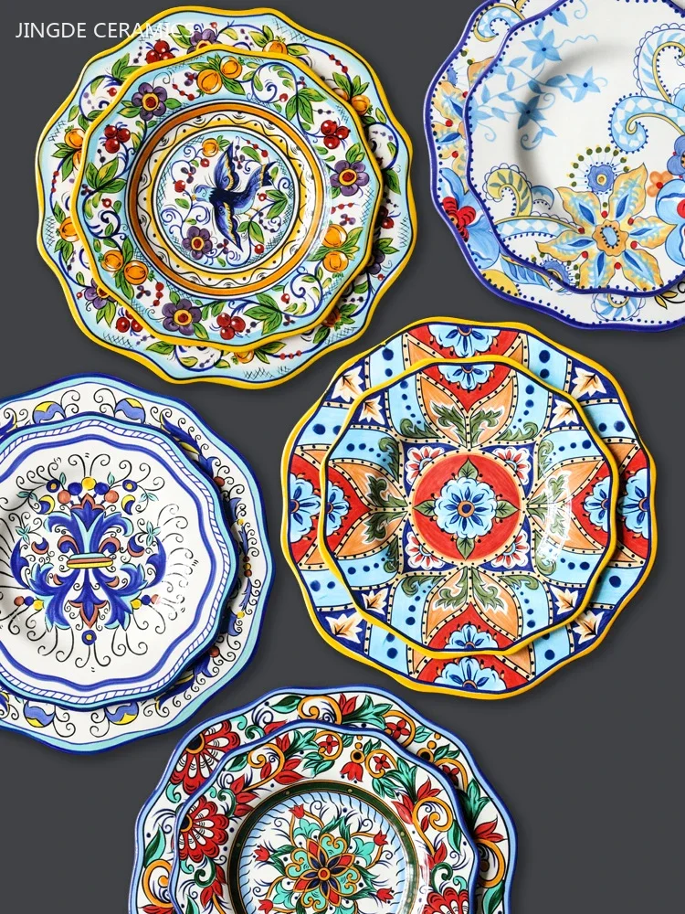 

European Hand Painted Ceramic Plate Creative Irregular Western Steak Salad Plate Home Dinner Plates Decoration Kitchen Tableware