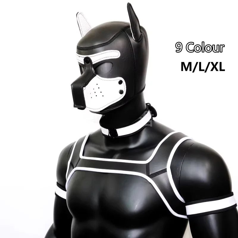 

XL Increase Large Size Padded Rubber Full Head Hood Mask with Collar for Dog Roleplay Accessories Puppy Cosplay Exotic Costumes