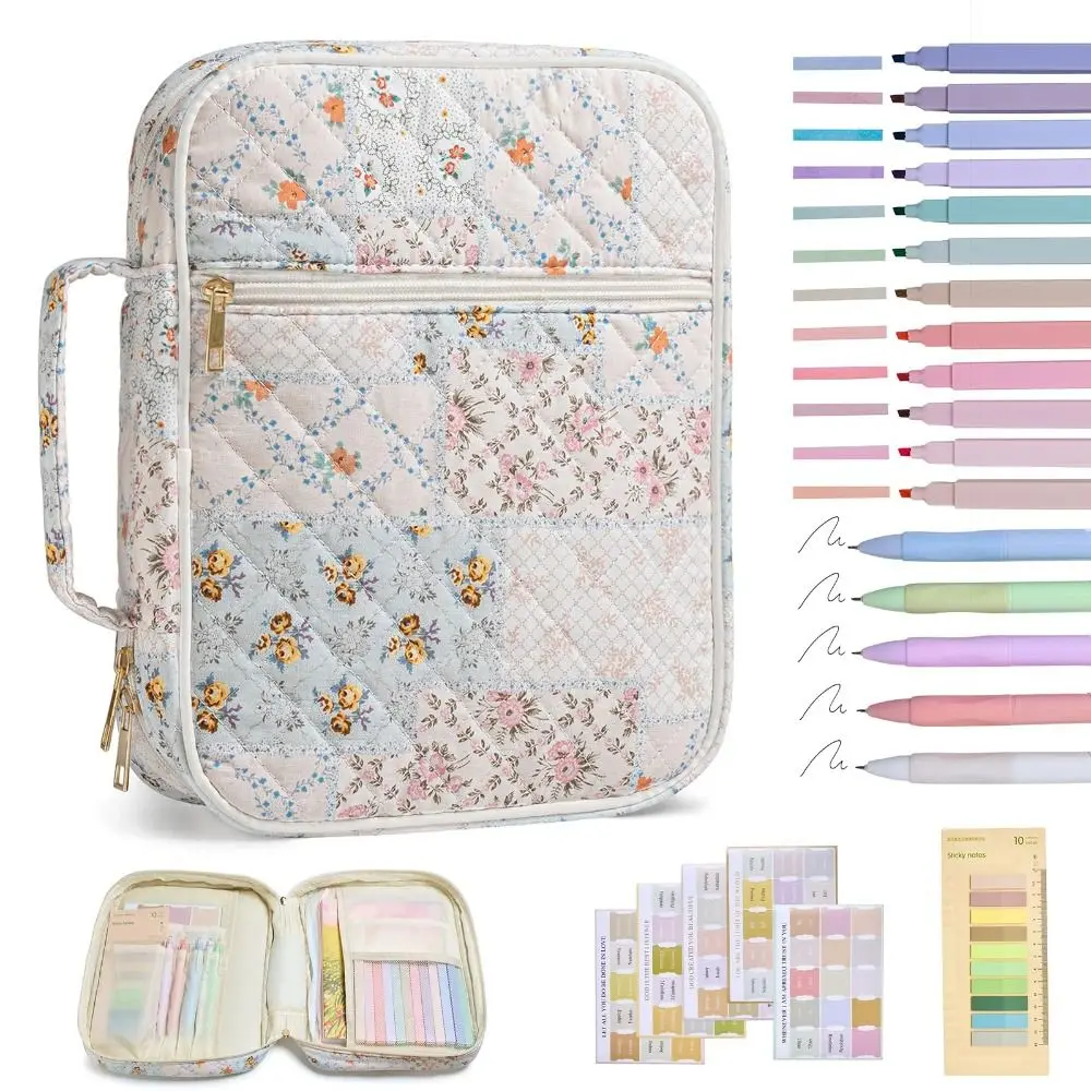 

Новая сумка для Библии с цветочным принтом и ручкой, стеганая хлопковая сумка для церкви, вместительная многослойная сумка для Библии для христианских подарков