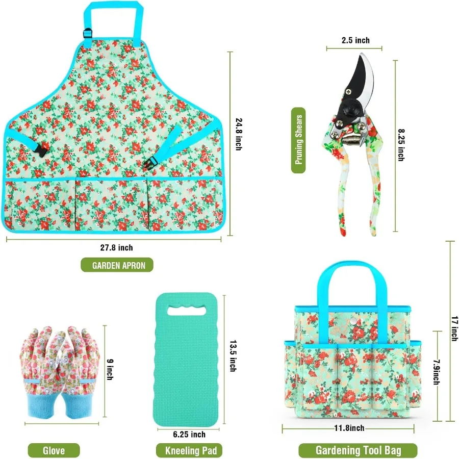 10 PCS Heavy Duty Garden Tools Set with Tote Bag Apron Gloves Kneeling Pad for Women and Men Includes Hand Trowel Rake Weeder P