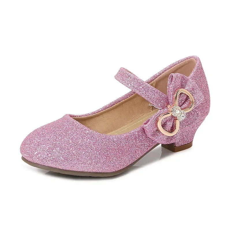 Talons hauts en cuir avec nœud papillon pour filles douces, chaussures de princesse élégantes pour enfants, fête de mariage, performance de mode, chaussures polyvalentes pour enfants