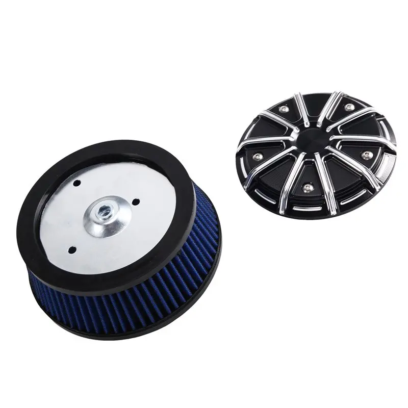 AT92-Motorcycle Black Air Cleaner Cover&3 Hole Element Air Filter Blue