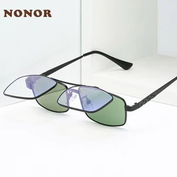 NONOR Flip Cover Hyperopia Sunglasses Integrated Dark Glasses Men Driving Fishing Sun Glasses + Anti Blue Reading Glasses Lens