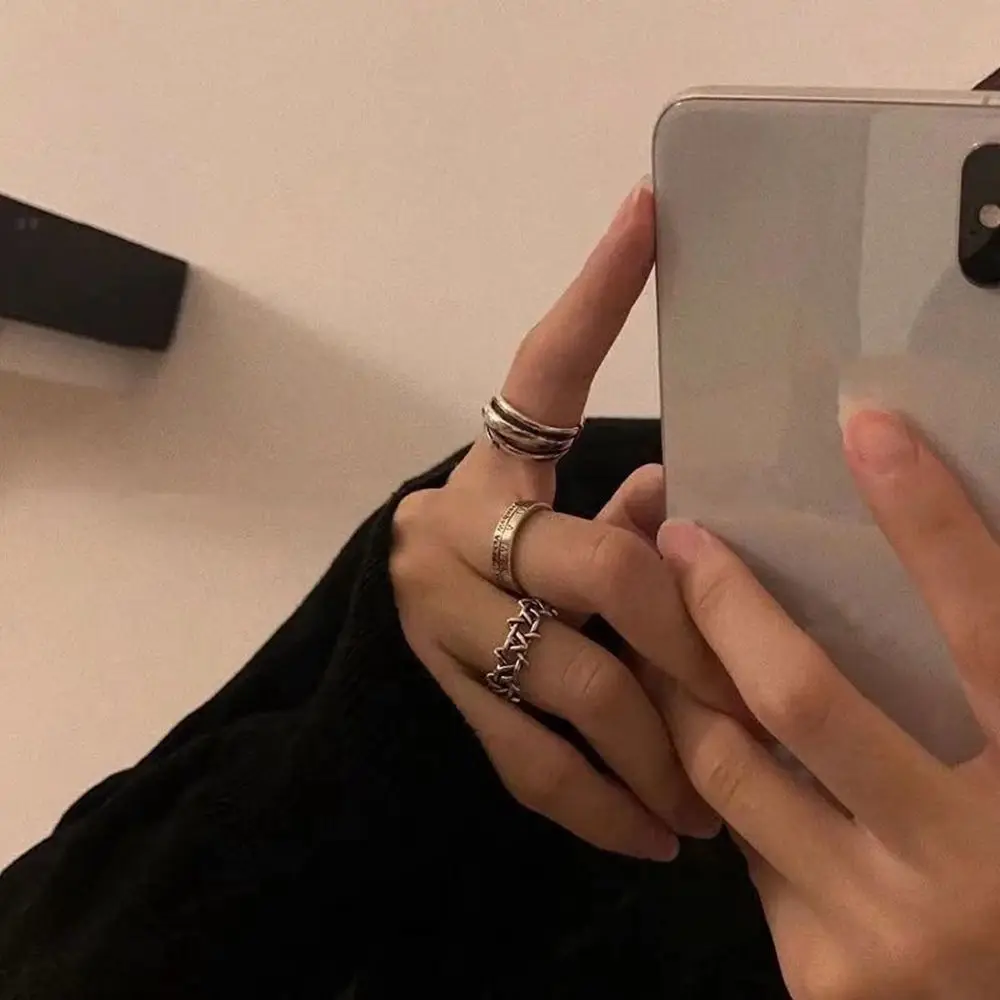 Punk Style Hip-hop Twist Roman Numeral Letter Korean Style Ring Couple Ring Female Finger Ring Opening Adjustable Ring
