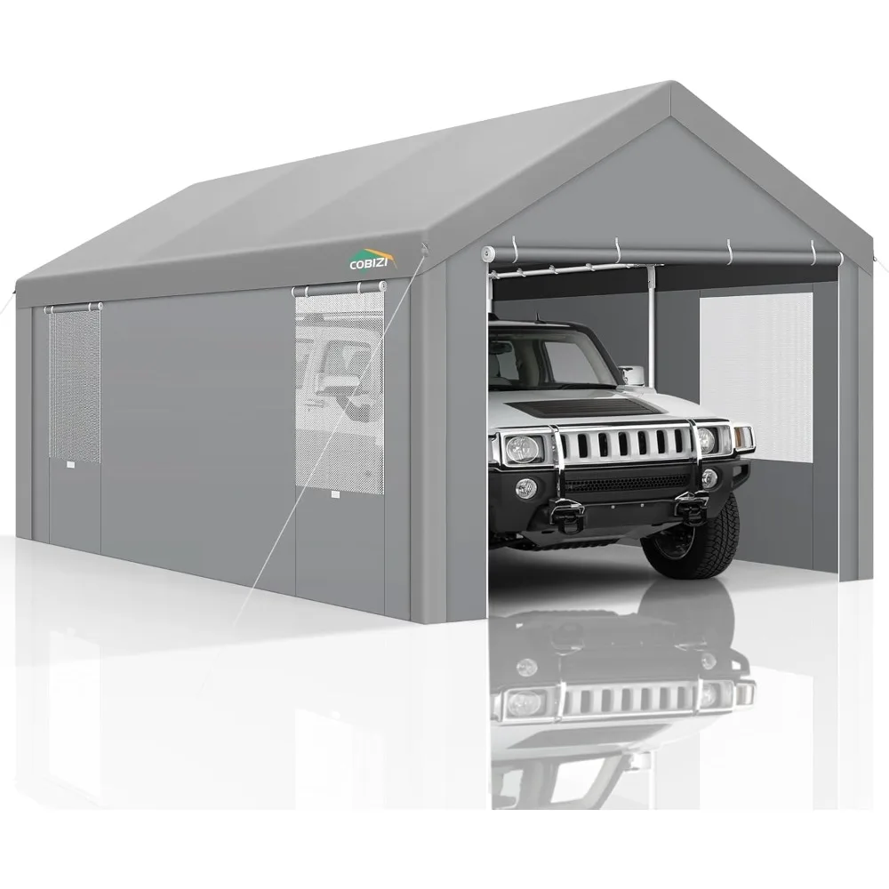 

Carports 10x20 Heavy Duty Car Canopy Garage with Roll-Up Ventilation Windows & Doors, Removable Sidewalls