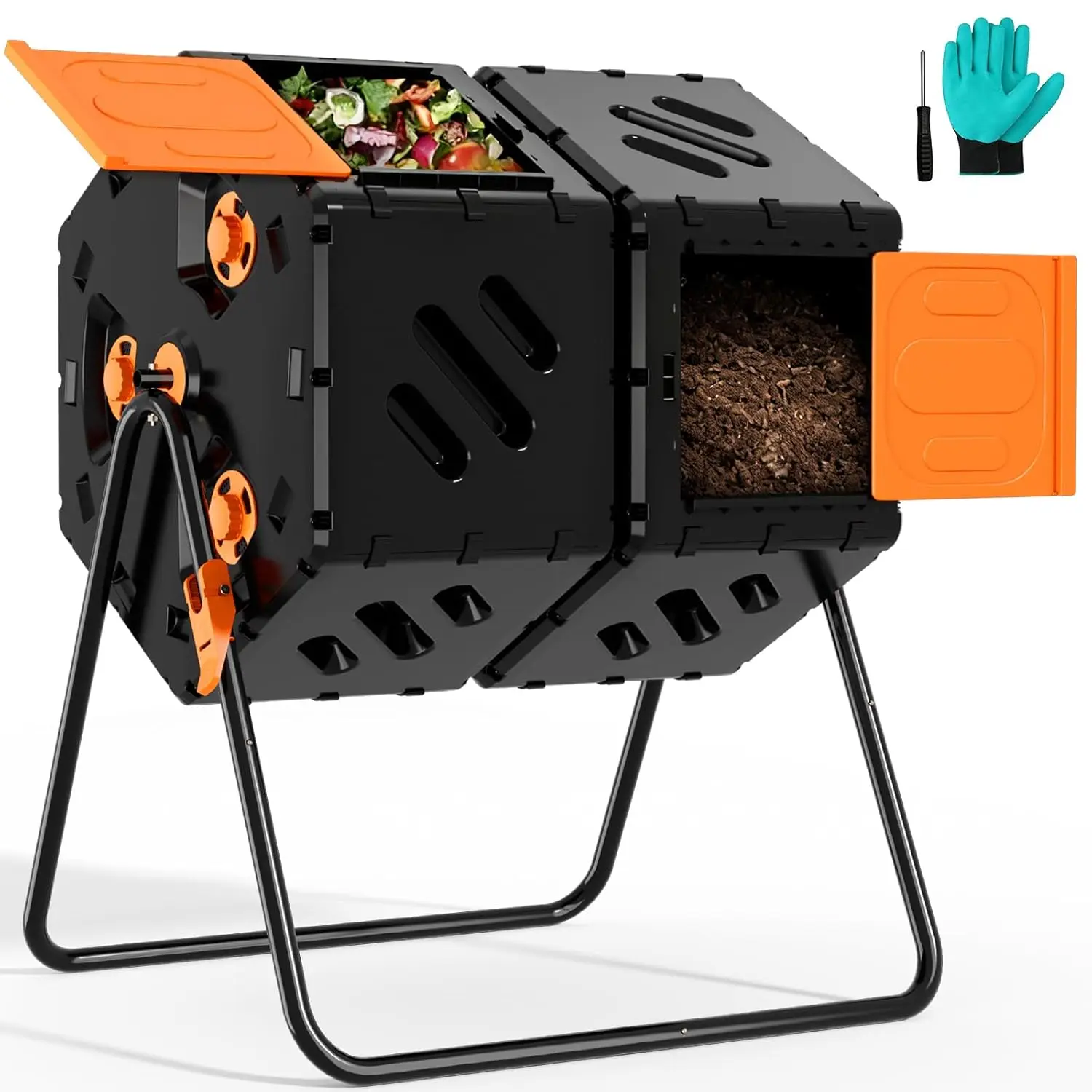 

45 Gallon Dual Chamber Compost Tumbler 360° Rotating Adjustable Vents Large Openings Kitchen Garden Yard Waste, Custom