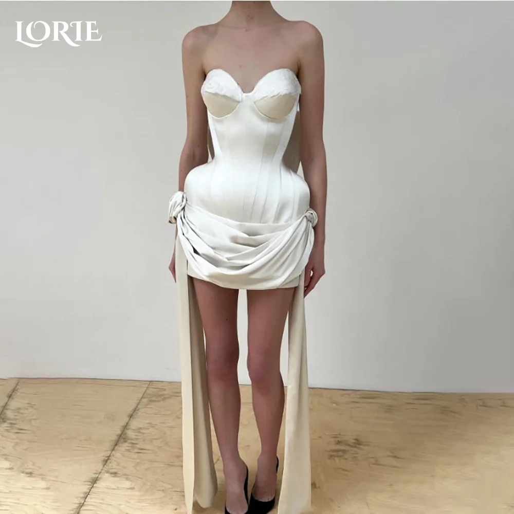 

LORIE Vintage Lace Short Mermaid Wedding Dress Hi-Lo Appliques Strapless Ruffle Mini Bridal Gown Princess Bride Gown Customized