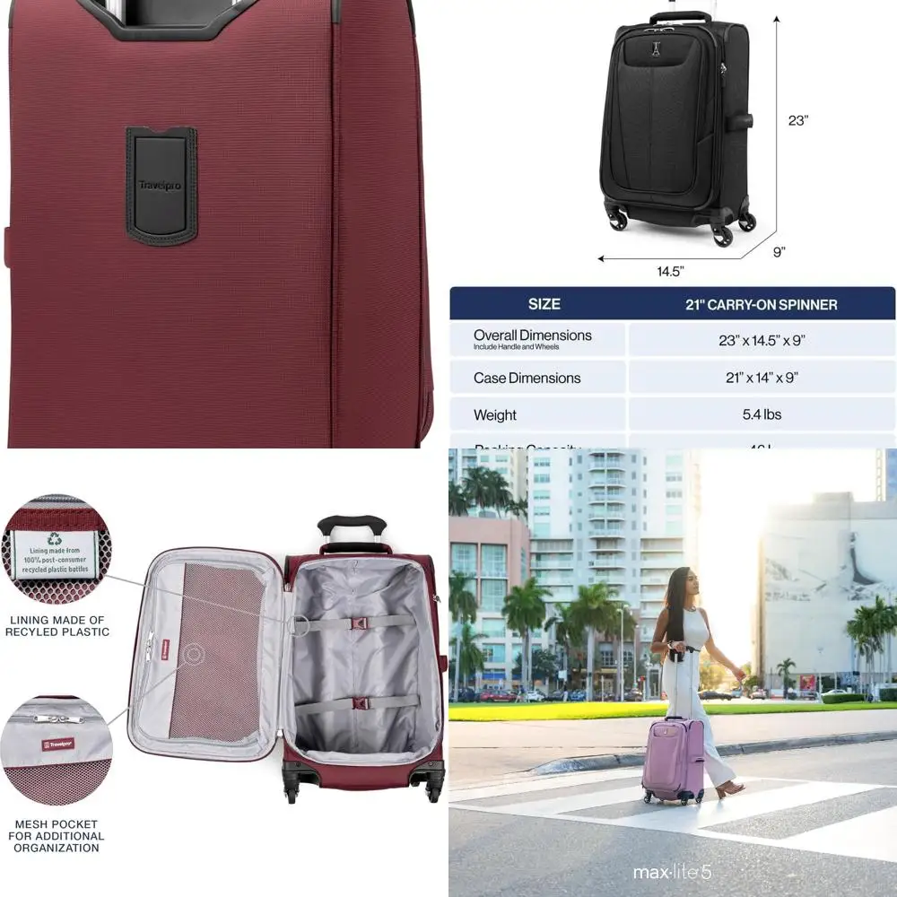 

Expandable 4-Wheel Softside Luggage, Lightweight Suitcase, Unisex, Burgundy, 21-Inch Carry-On