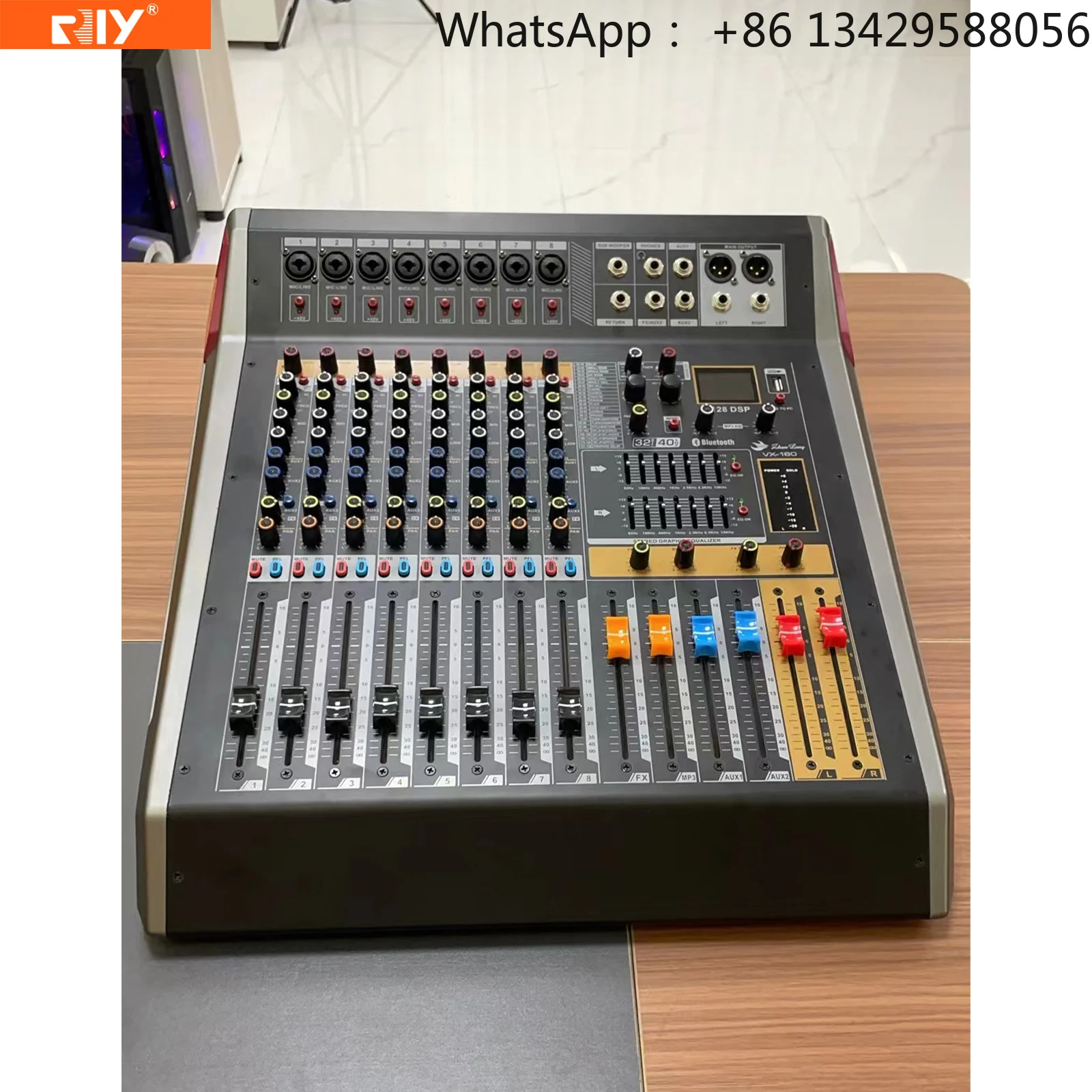 VX Series 8/12/16 CH 350W/600W 128 DSP Dual 7 Band EQ Amplifier Mixer 48 Phantom Power with BT Player,Sweep Frequency Function