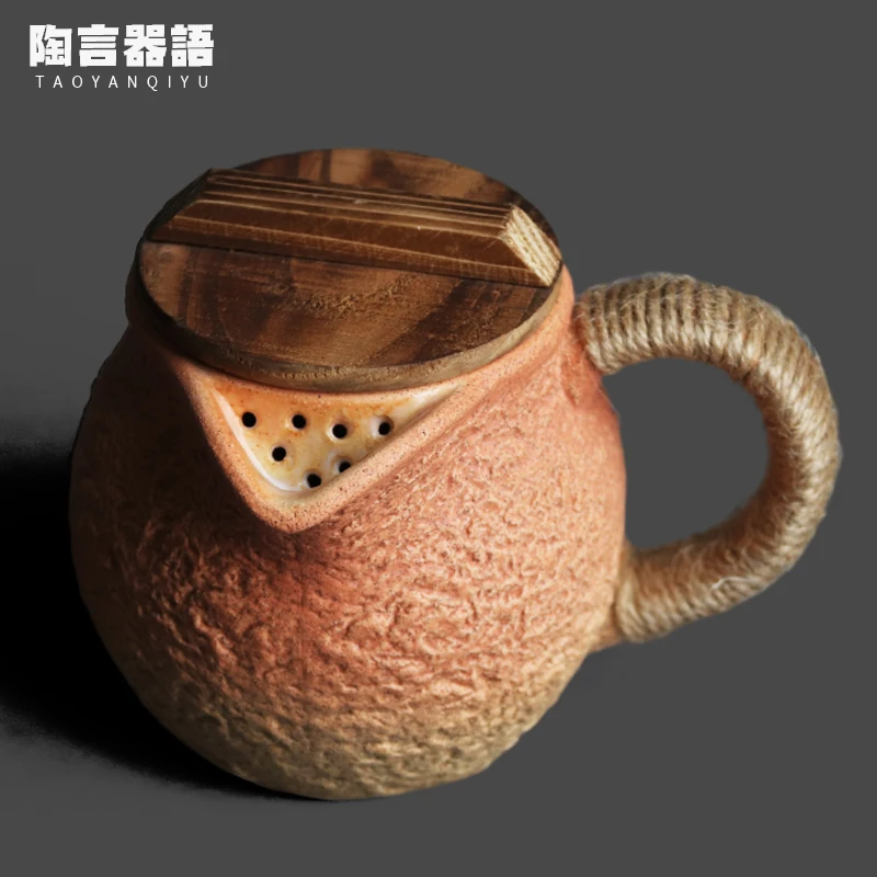 Rock White Clay Side Handle Teapot for Flower Tea with Wooden Lid for Boiling Water on Open Fire Electric Stove Single Pot