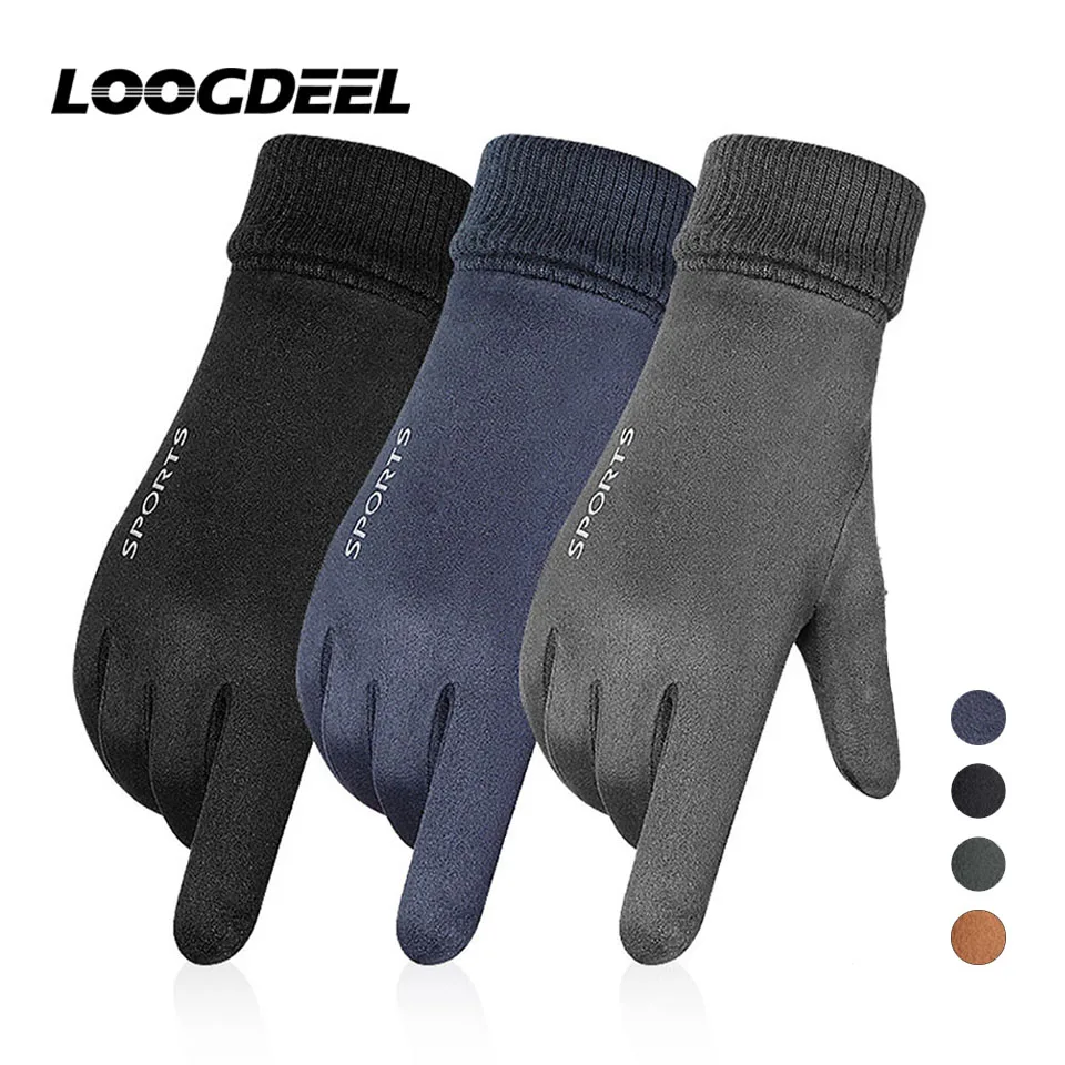 LOOGDEEL Warm Ski Gloves Men Women Full Finger Non-slip Fleece Waterproof Windproof Running Cycling Outdoor Sports Glove