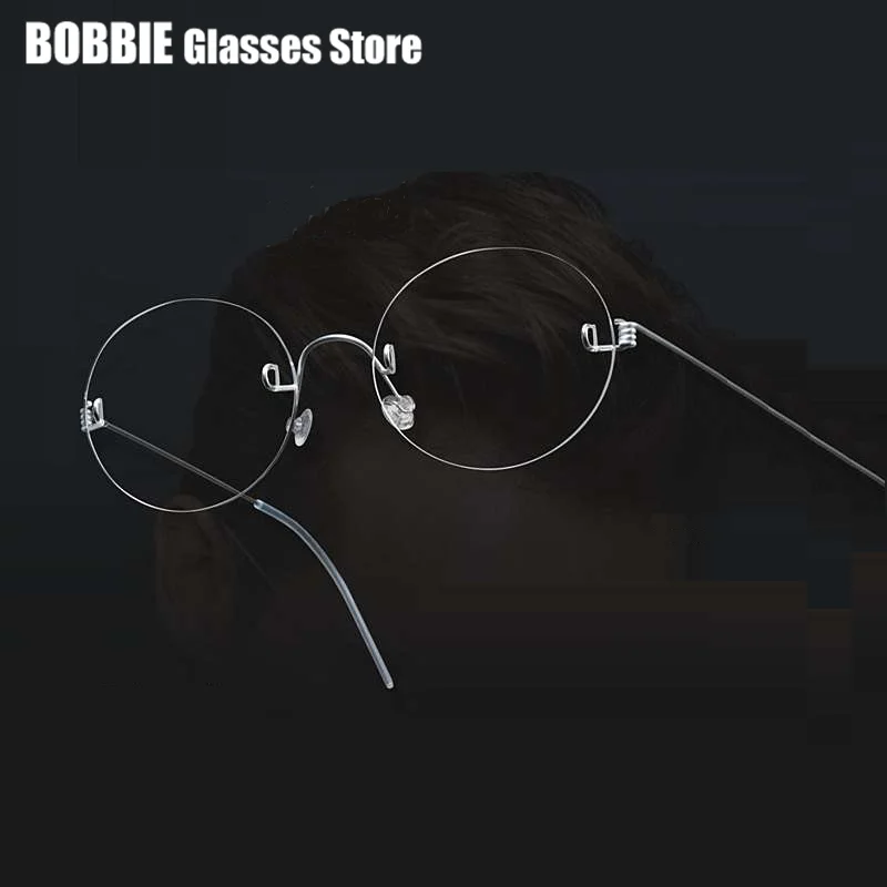 Denmark Brand Ultralight Round Glasses Frame Rimless Pure Titanium Screwsless Thin Eyeglasses Myopia Eyewear Prescription Lens