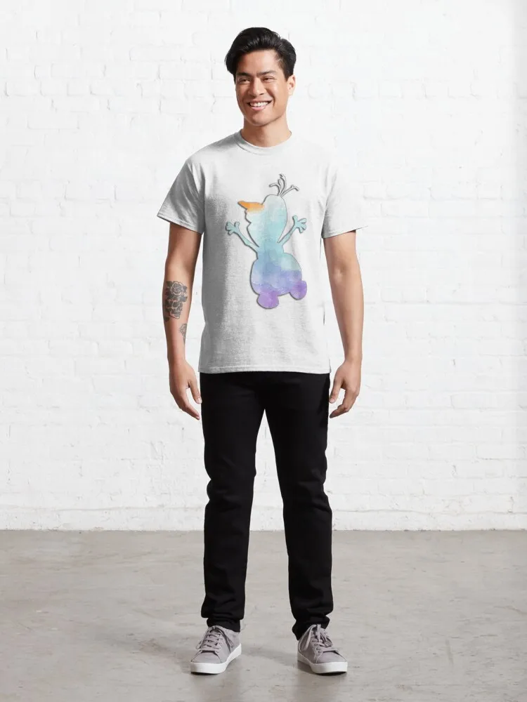 Blue And Purple Watercolor Snowman Classic T-Shirt Short Sleeve Tops Tees Cotton Print Tshirts New Fashion Top Tees