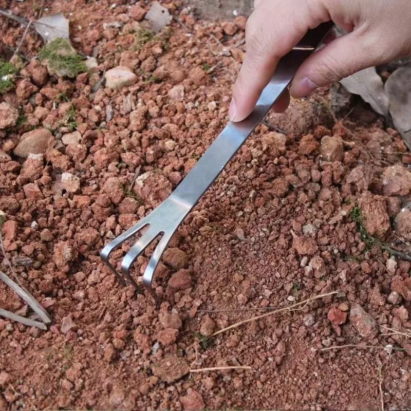 22CM Stainless Steel Root Rake Loosen Soil Rake or Hook Handle Garden Bonsai Soil Turning Tool Gardening Tools