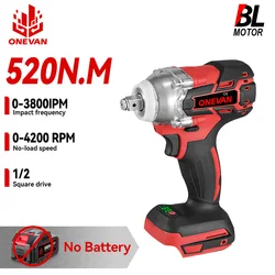ONEVAN 520N.M 4200RPM Brushless Electric Impact Wrench Cordless Handheld Drill Screwdriver Power Tool For Makita Battery Pin