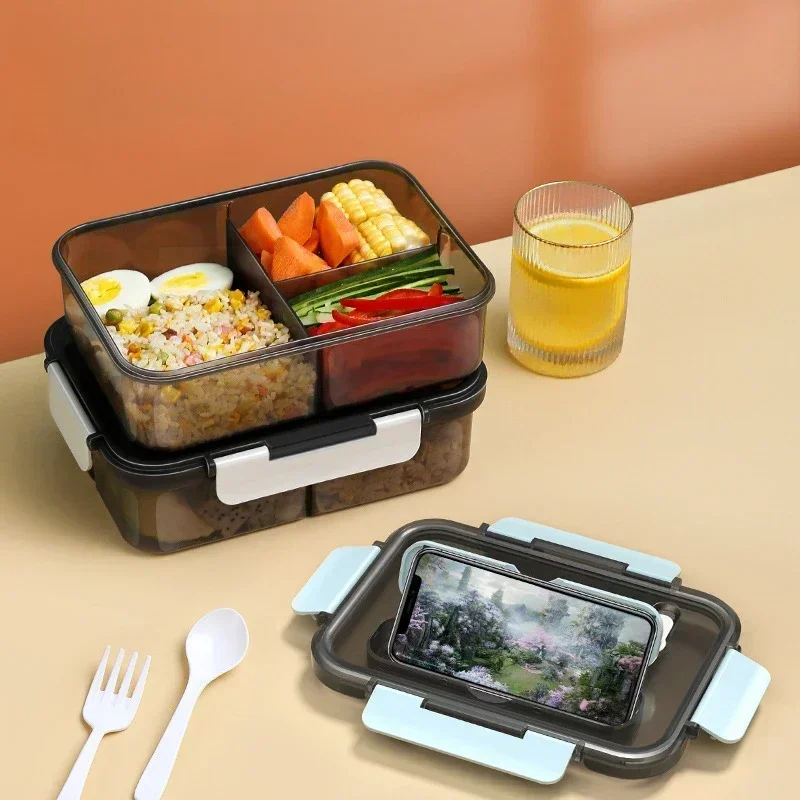 Compartment 1500ML Portable Lunch Box Kids Students Office Bento Box with Fork and Spoon Microwave Food Storage Container