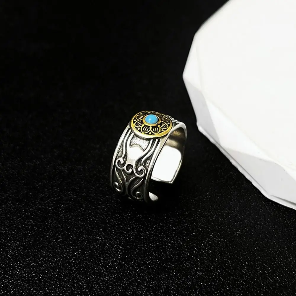 Adjustable Simple Alloy Niche Design Birthday Gift Copper Flower Opening Ring Chinese Style Ring Fashion Jewelry Men Pixiu Ring