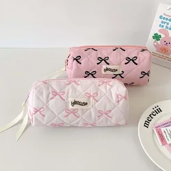 Bowknot Bow Stationery Bag Desktop Storage Large Capacity Korean Style Pencil Case Pink/White/Blue Ins Style Bow Pencil Pouch