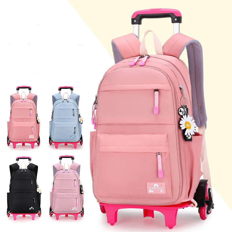 Kids School Backpack with Wheels Rolling Backpack for Girls Student Wheeled Backpack Trolley School Bag Travel Trolley Luggage