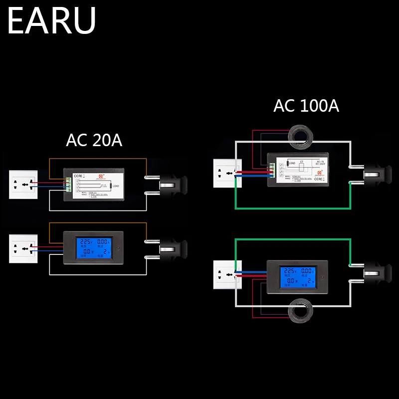 AC80-260V 0-100A 0-20A woltomierz cyfrowy amperomierz Tester energii energii 110V 220V woltomierz moc Wattmeter dostaw DIY