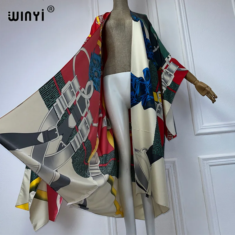 WINYI Bikini Cover-ups Fashion printing Self Belted Women Summer Clothing Kimono Dress Beach Wear Swim Suit beach Cover Up