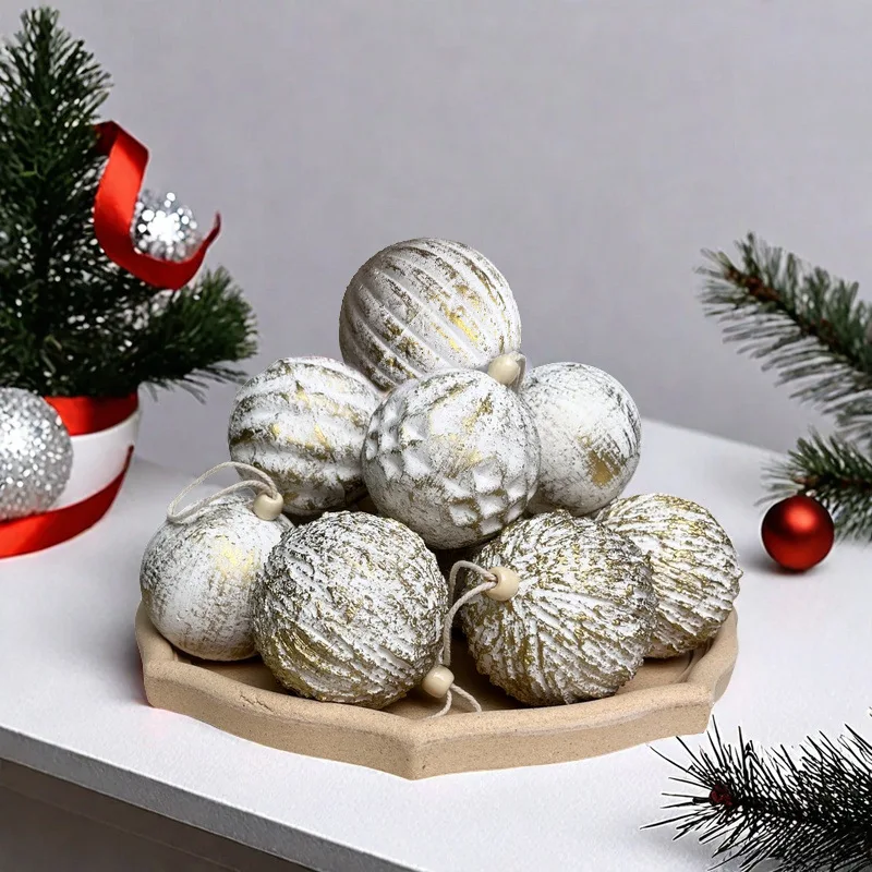 

8cm/9cmNon-Gold Powder Christmas Balls Decorations Gift Pack For Shopping Mall Christmas Tree Pendants New Christmas Decorations