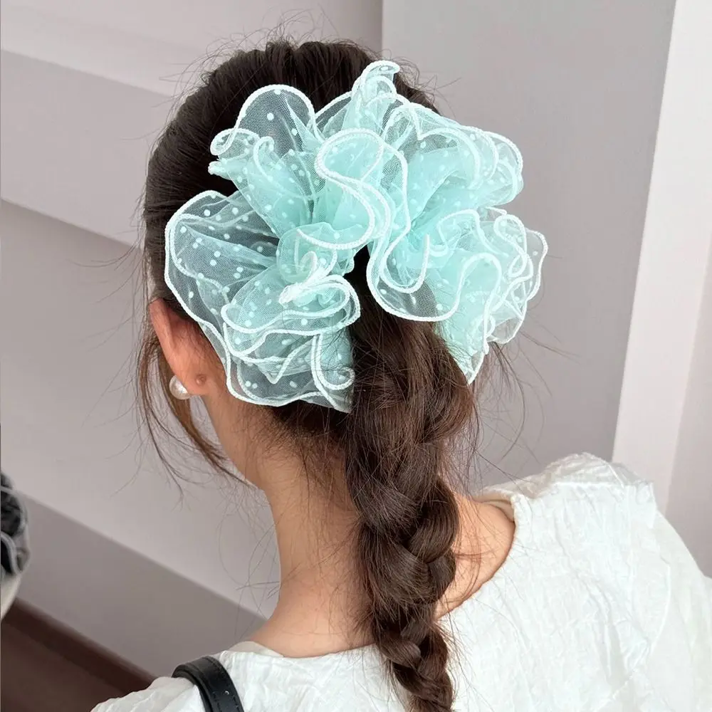 الكورية الصيف الأورجانزا Scrunchies الدانتيل مطاطا مطوي Scrunchies الشيفون الحلو نقطة الشعر الحبال الفتيات